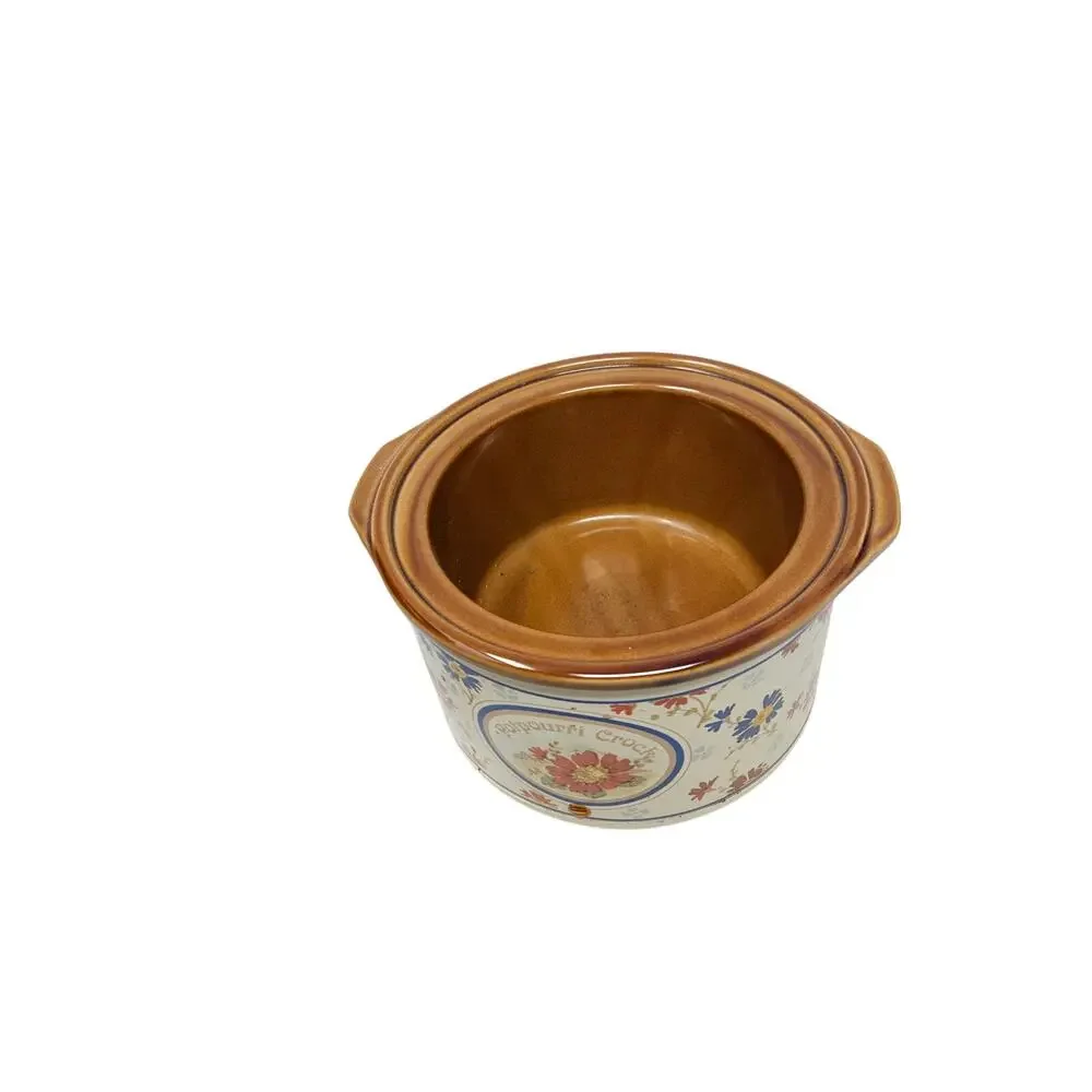 Vintage 80s Potpourri Crock Pot Simmer Cottage Witchy Brown Floral Rival 3207